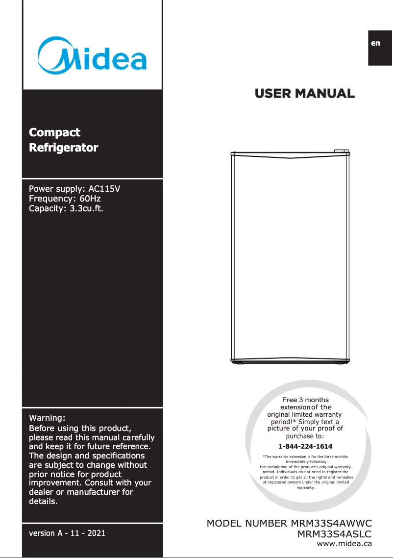 Page n°1 - Manuel utilisateur Midea MRM33S4ASLC