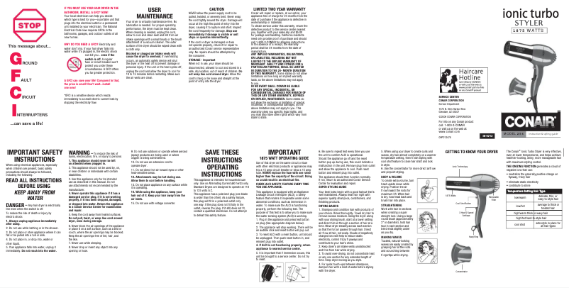 Page 1 de la notice Manuel utilisateur Conair 256NR