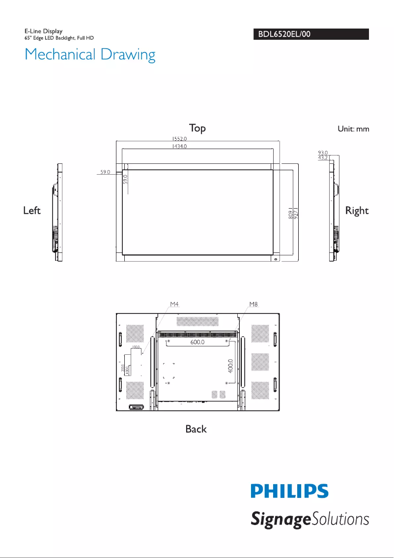 Página 1 del manual Dibujo técnico Philips Signage Solutions BDL6520EL