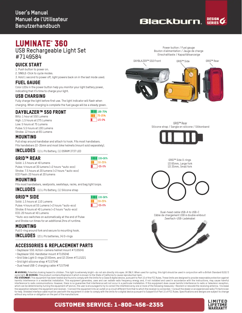 Page 1 de la notice Manuel utilisateur Blackburn Luminate 360