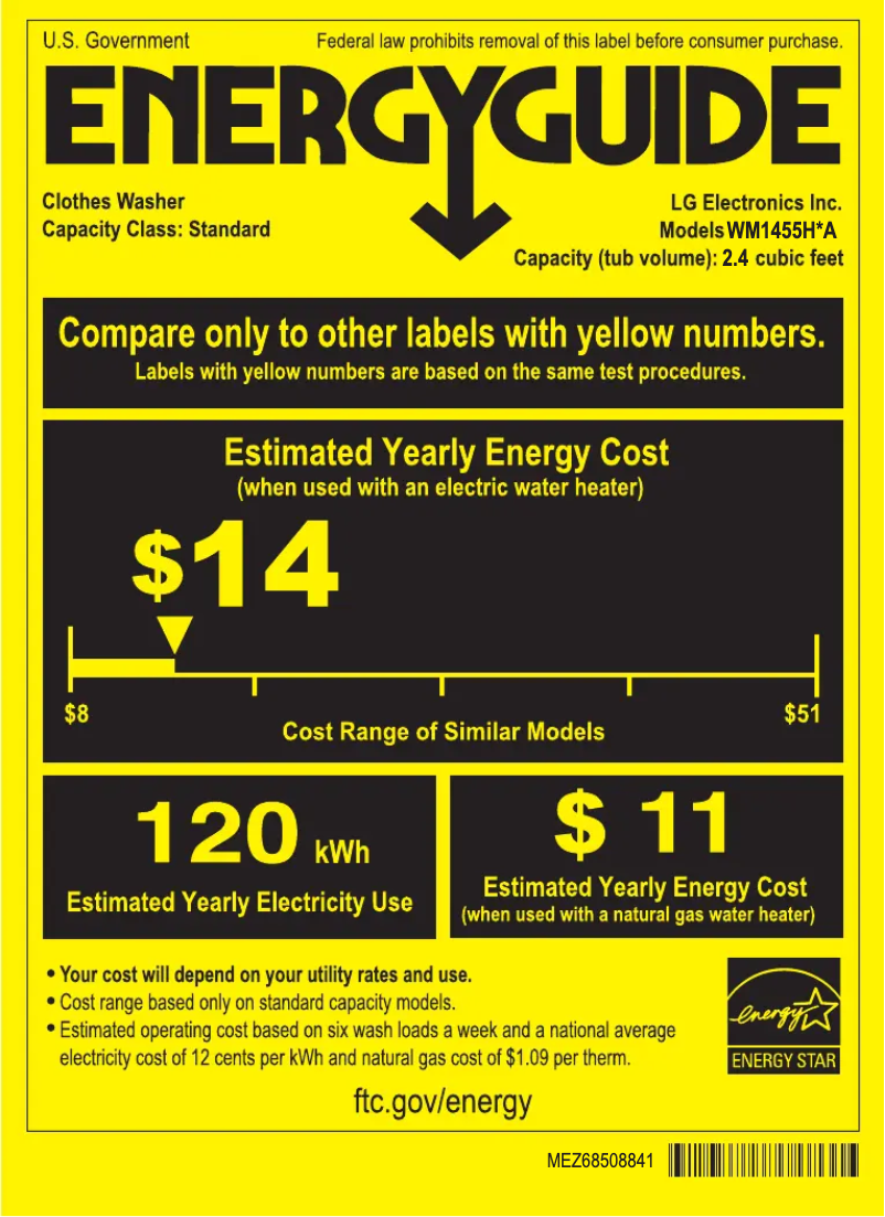 Page n°1 - Label énergétique LG WM1455HWA