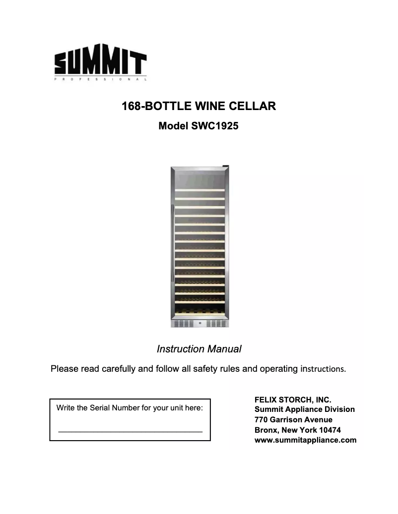 Página 1 del manual Manual de usuario Summit SWC1925