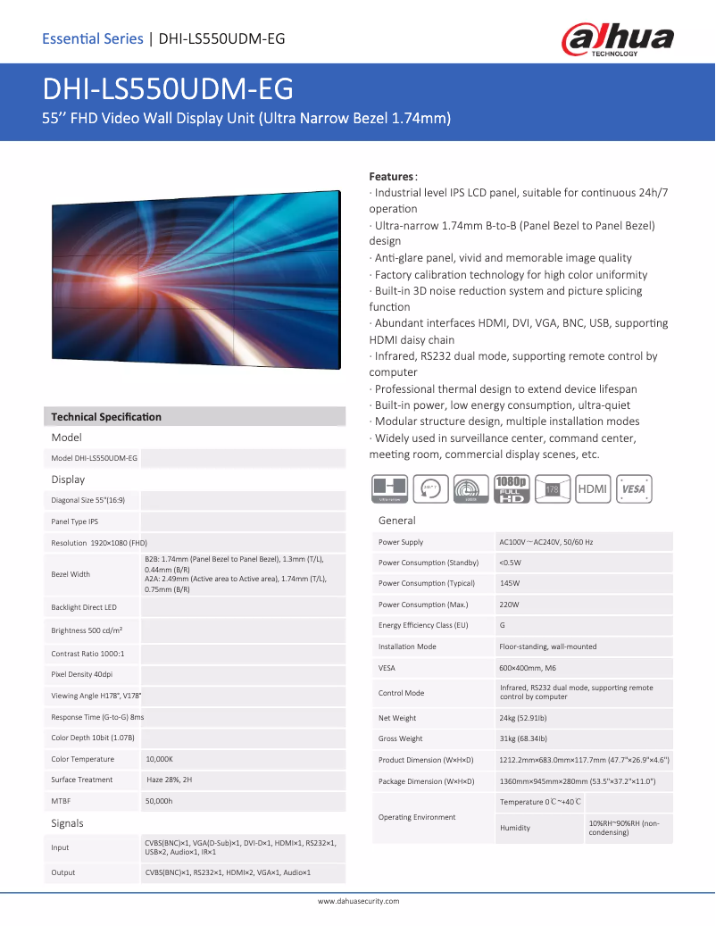 Page n°1 - Fiche technique Dahua Technology LS550UDM-EG