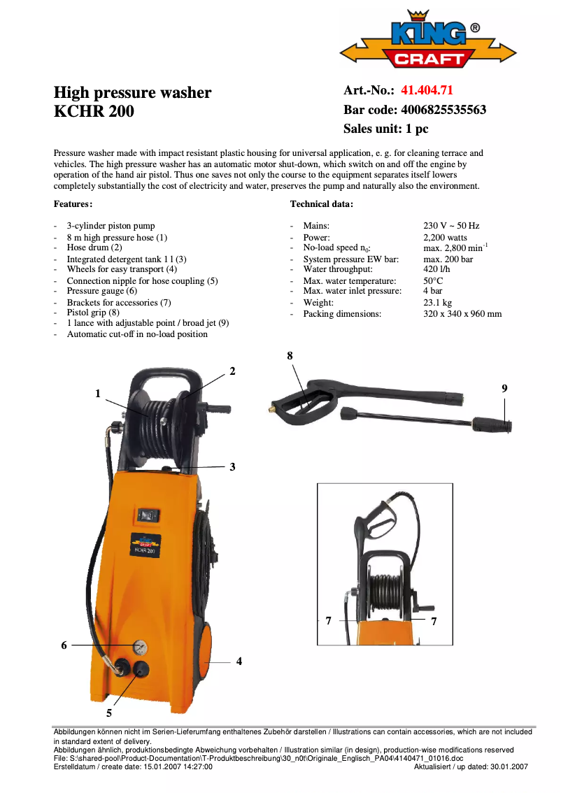 Page n°1 - Manuel utilisateur King Craft KCHR 200