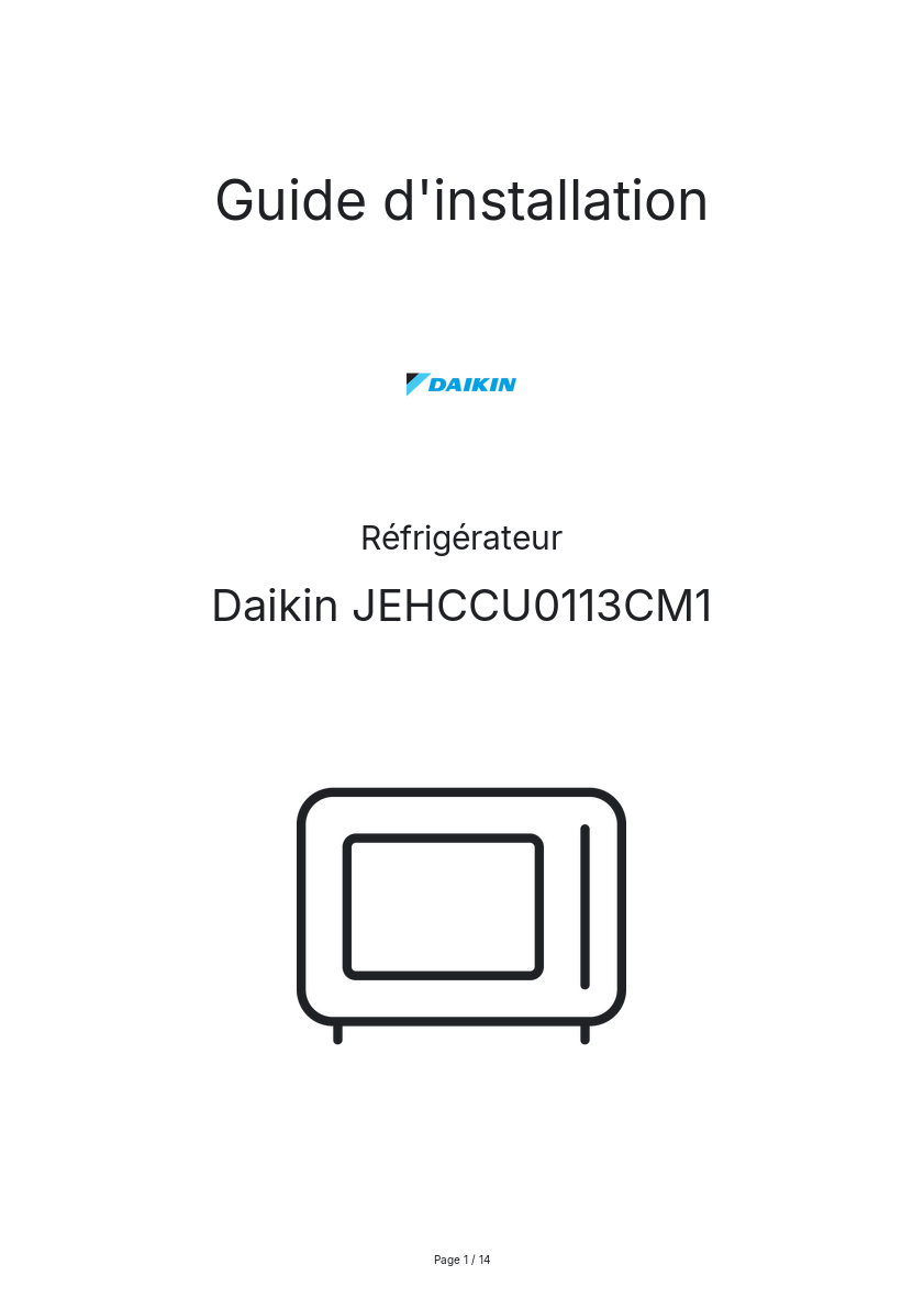 Image de la première page du manuel de l'appareil JEHCCU0113CM1