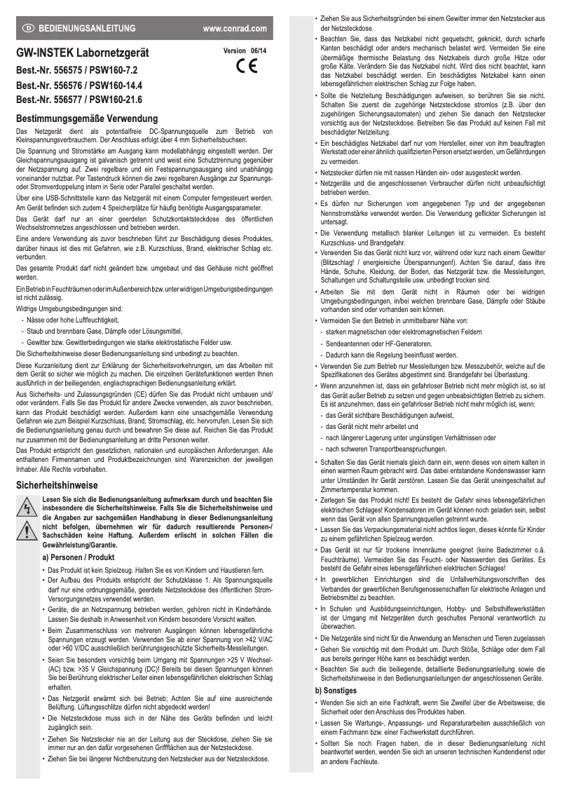 Page 1 de la notice Manuel utilisateur GW Instek PSW160-7.2