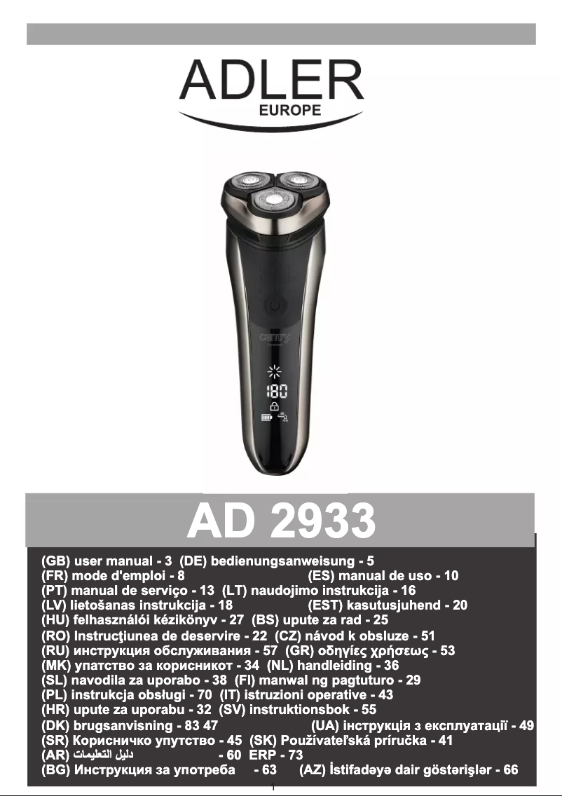 Page 1 de la notice Manuel utilisateur Adler AD 2933