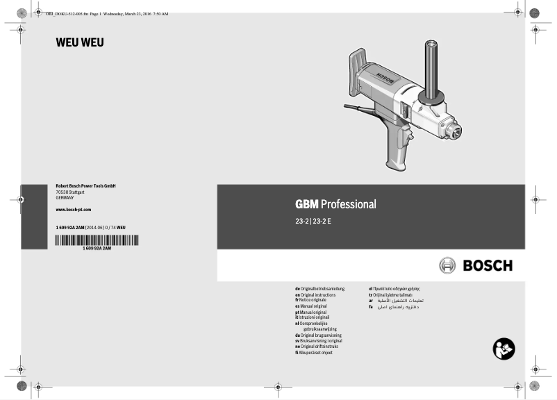 Page 1 de la notice Manuel utilisateur Bosch GBM 23-2 Professional