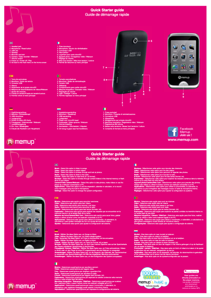 Page n°1 - Guide de démarrage rapide Memup M28T HD