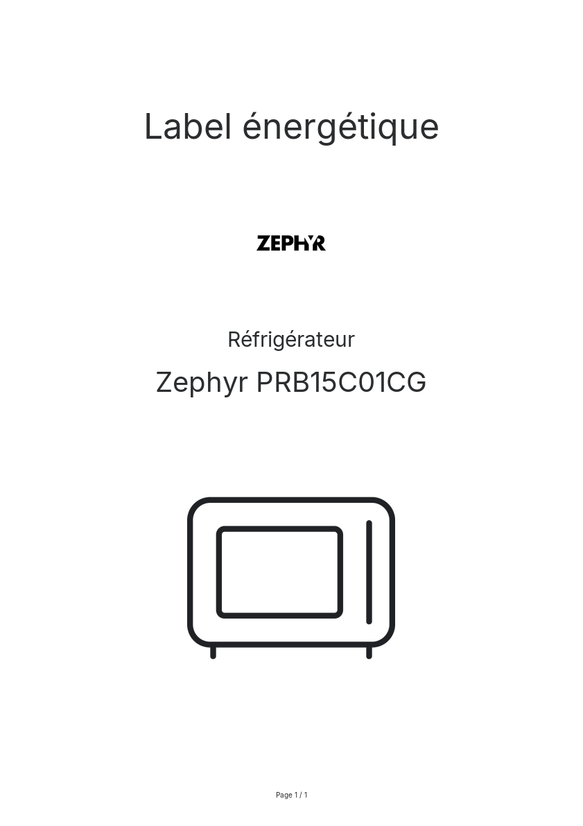 Page n°1 - Label énergétique Zephyr PRB15C01CG