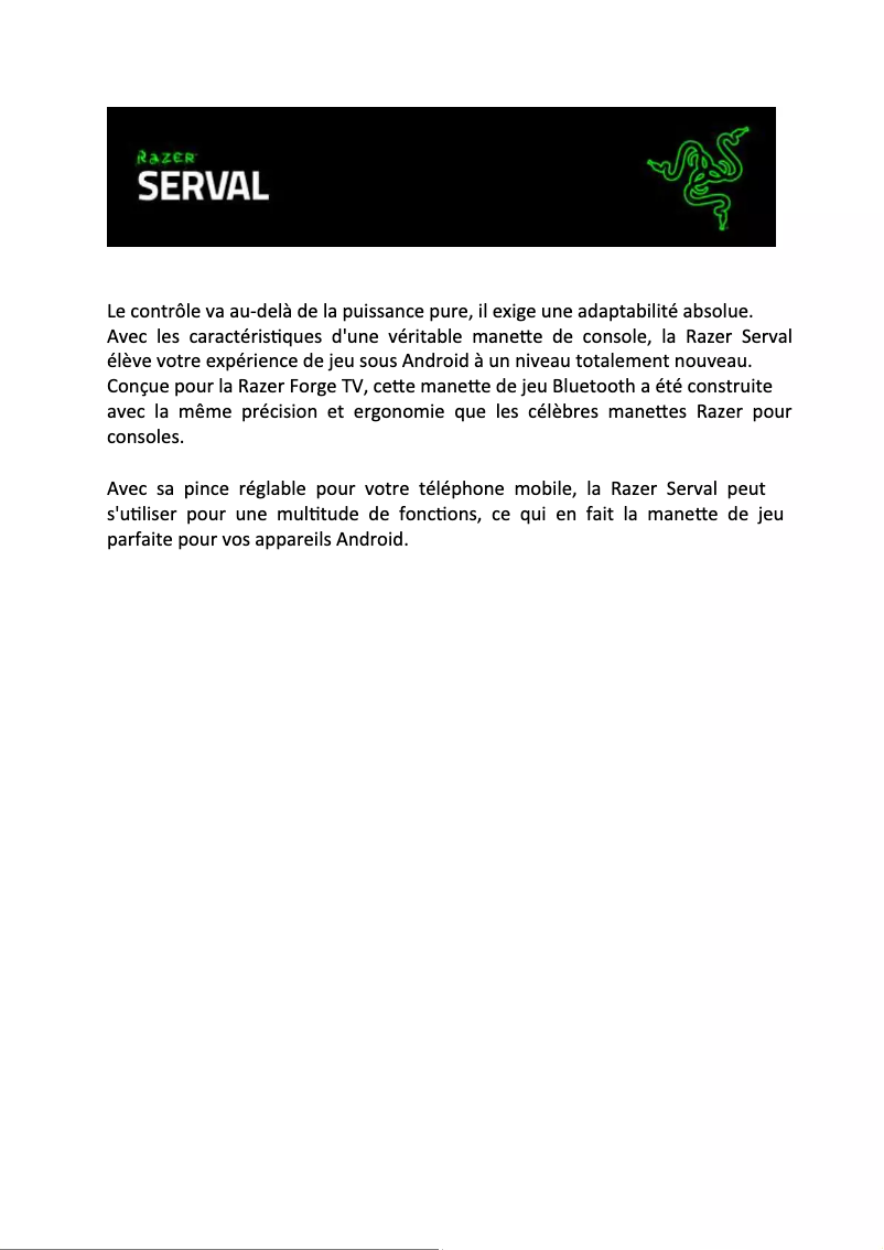 Page 1 de la notice Manuel utilisateur Razer Serval