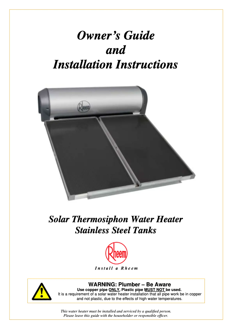 Page n°1 - Manuel utilisateur Rheem 591270