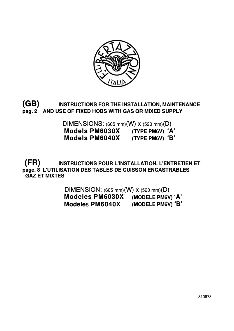 Page 1 de la notice Guide d'installation Bertazzoni P604LMODX