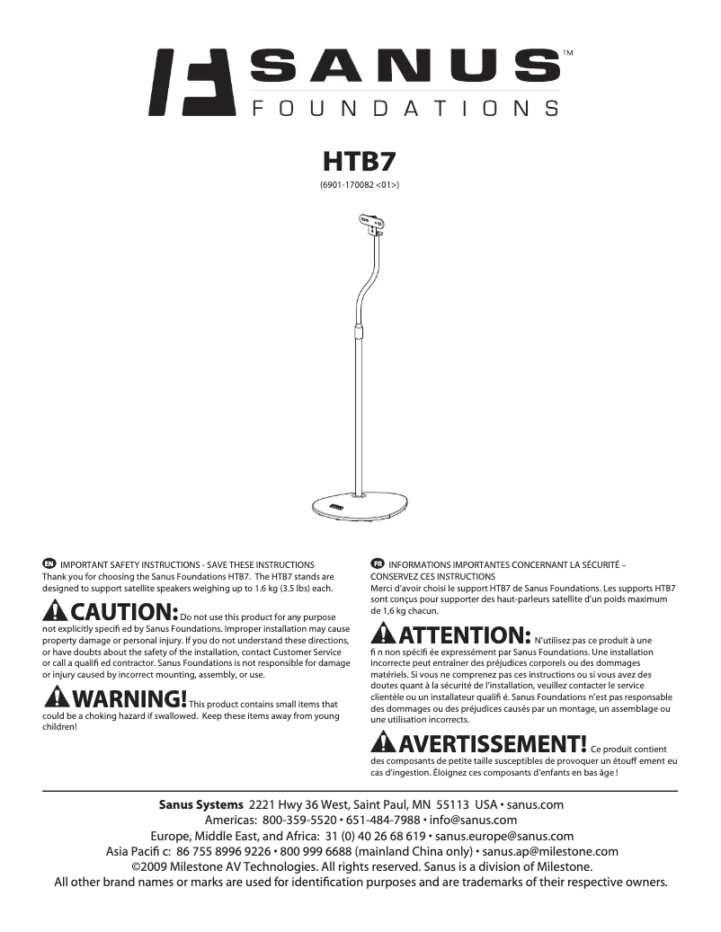 Page 1 de la notice Manuel utilisateur Sanus HTB7