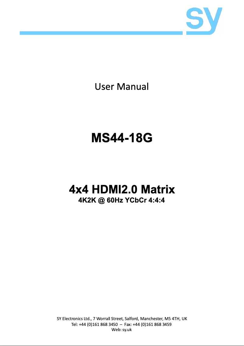 Page n°1 - Manuel utilisateur SY Electronics SY-MS44-18G