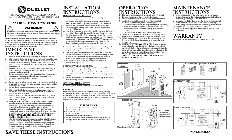 Page 1 de la notice Manuel utilisateur Ouellet OVS1500BL