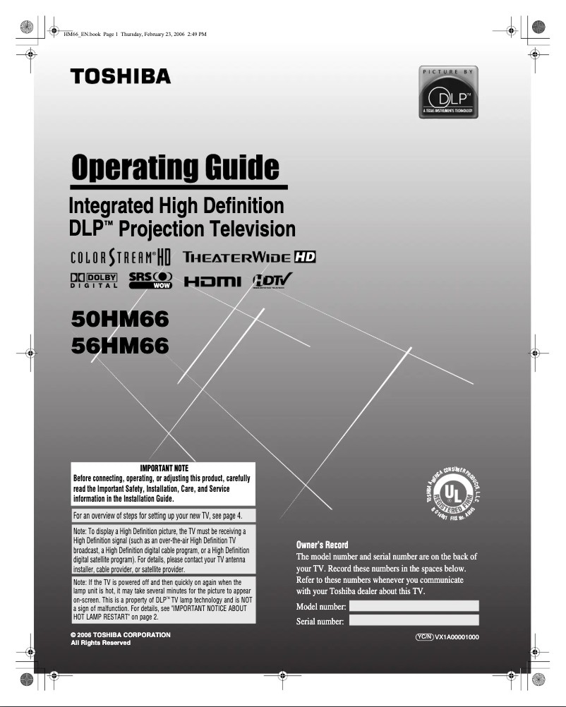 Image de la première page du manuel de l'appareil 50HM66