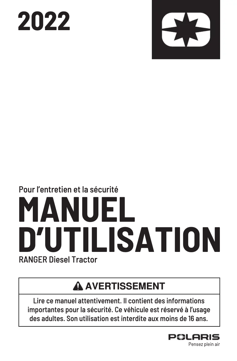 Page 1 de la notice Manuel utilisateur Polaris Ranger Diesel Tractor (2022)