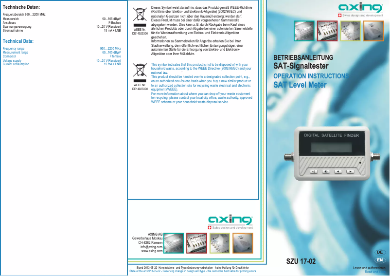 Page n°1 - Manuel utilisateur Axing SZU 17-02