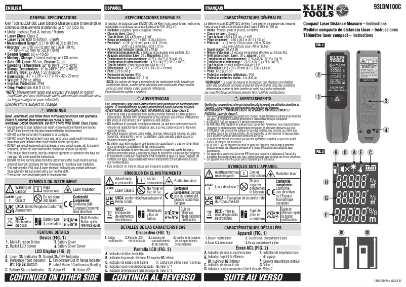 Page 1 de la notice Manuel utilisateur Klein Tools 93LDM100C