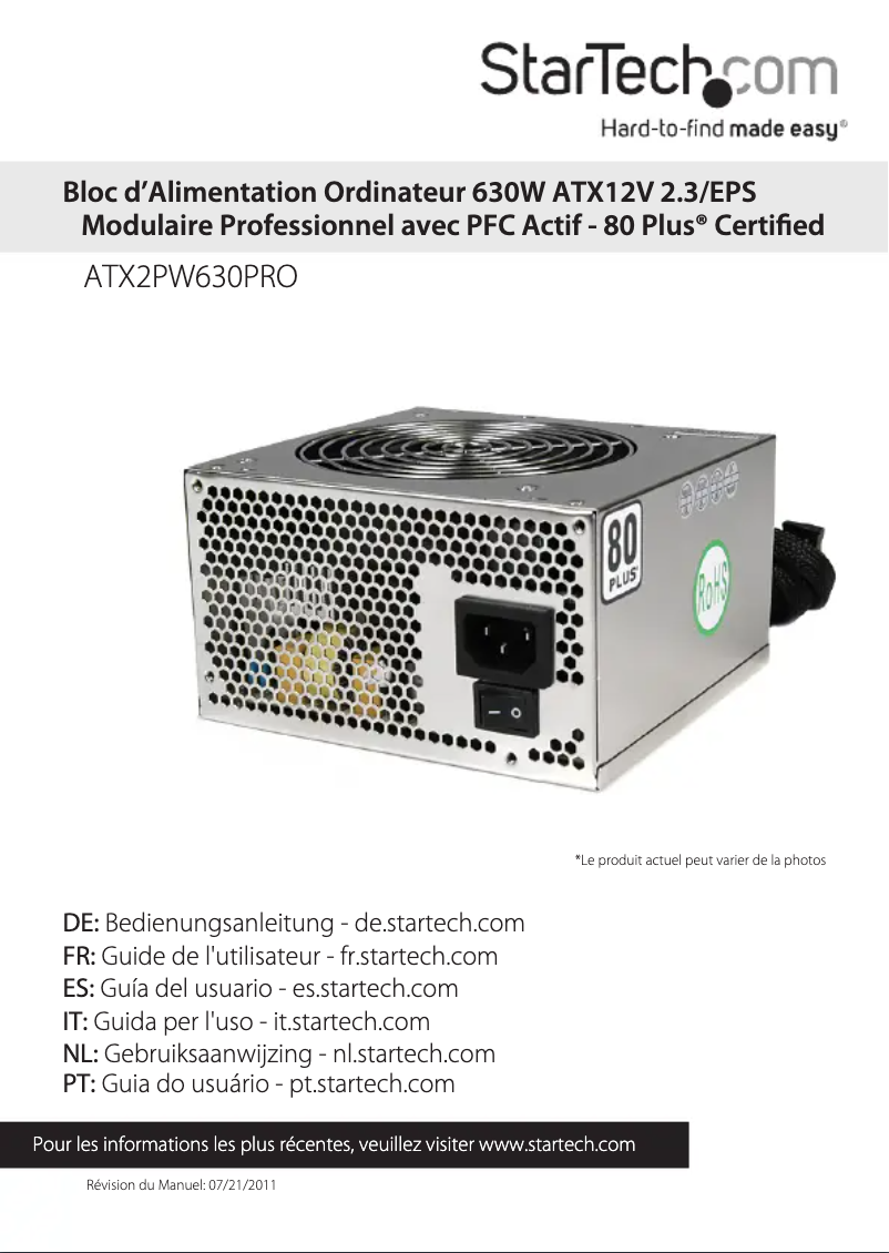 Page 1 de la notice Manuel utilisateur StarTech.com Professional ATX2PW630PRO