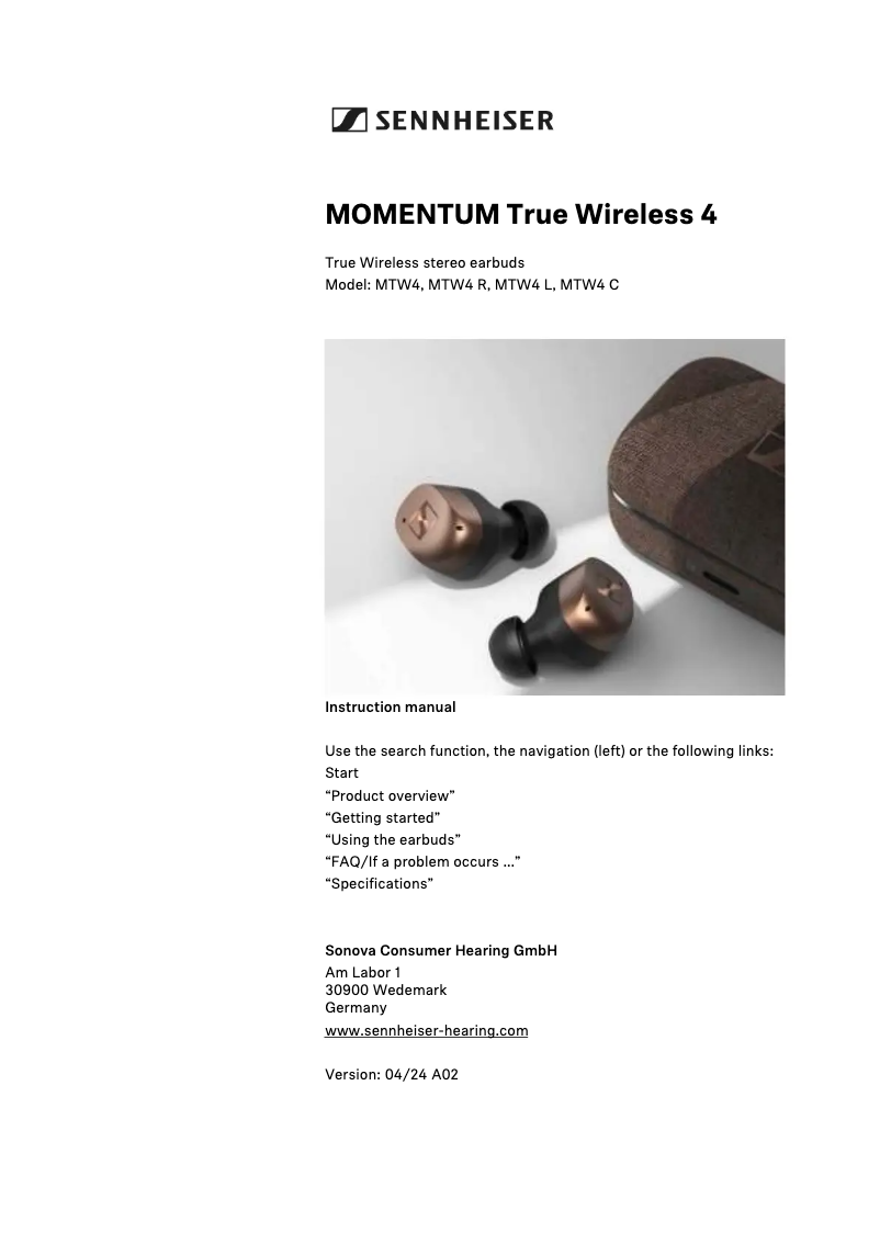 Image de la première page du manuel de l'appareil Momentum True Wireless 4