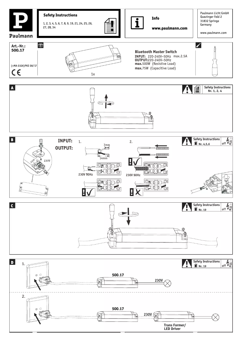Page n°1 - Manuel utilisateur Paulmann 500.17