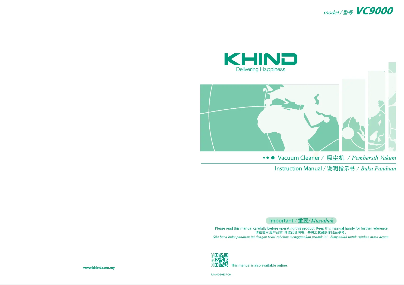 Page 1 de la notice Manuel utilisateur Khind VC9000