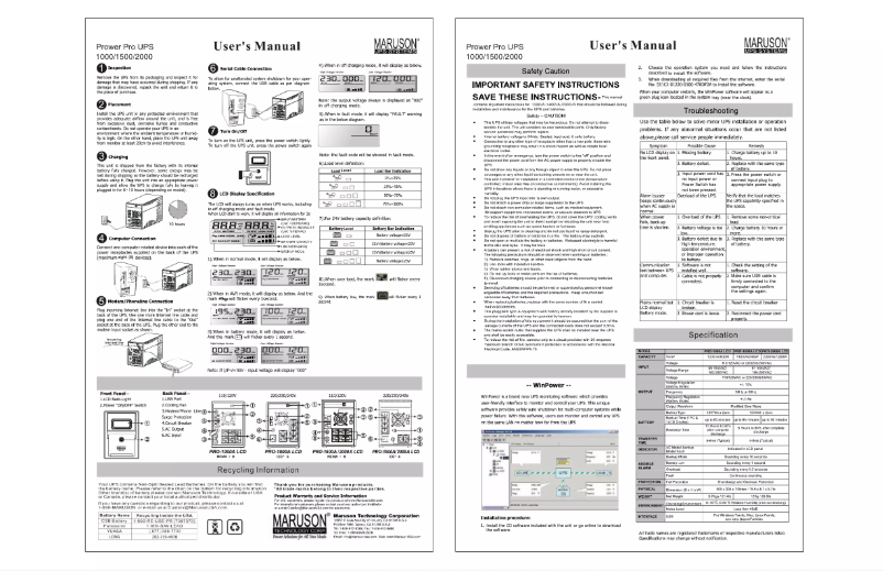 Page n°1 - Manuel utilisateur Maruson Power Pro PRO-1500ALCD