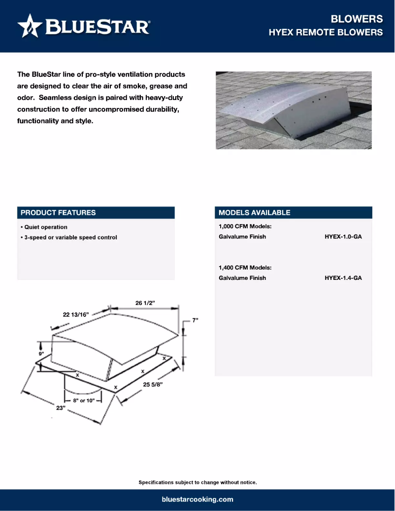 Página 1 del manual Ficha técnica BlueStar BSPMLSS70SS