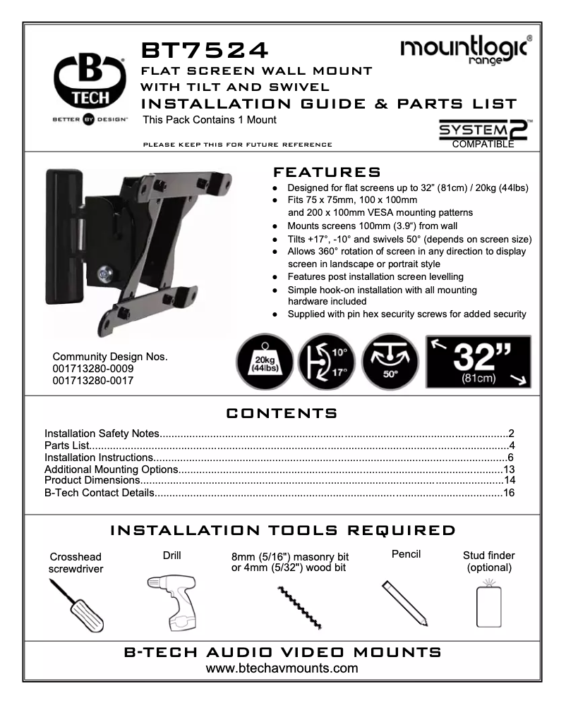 Page n°1 - Manuel utilisateur B-Tech BT7524