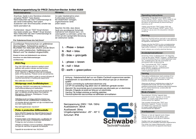 Page n°1 - Manuel utilisateur AS Schwabe 45209