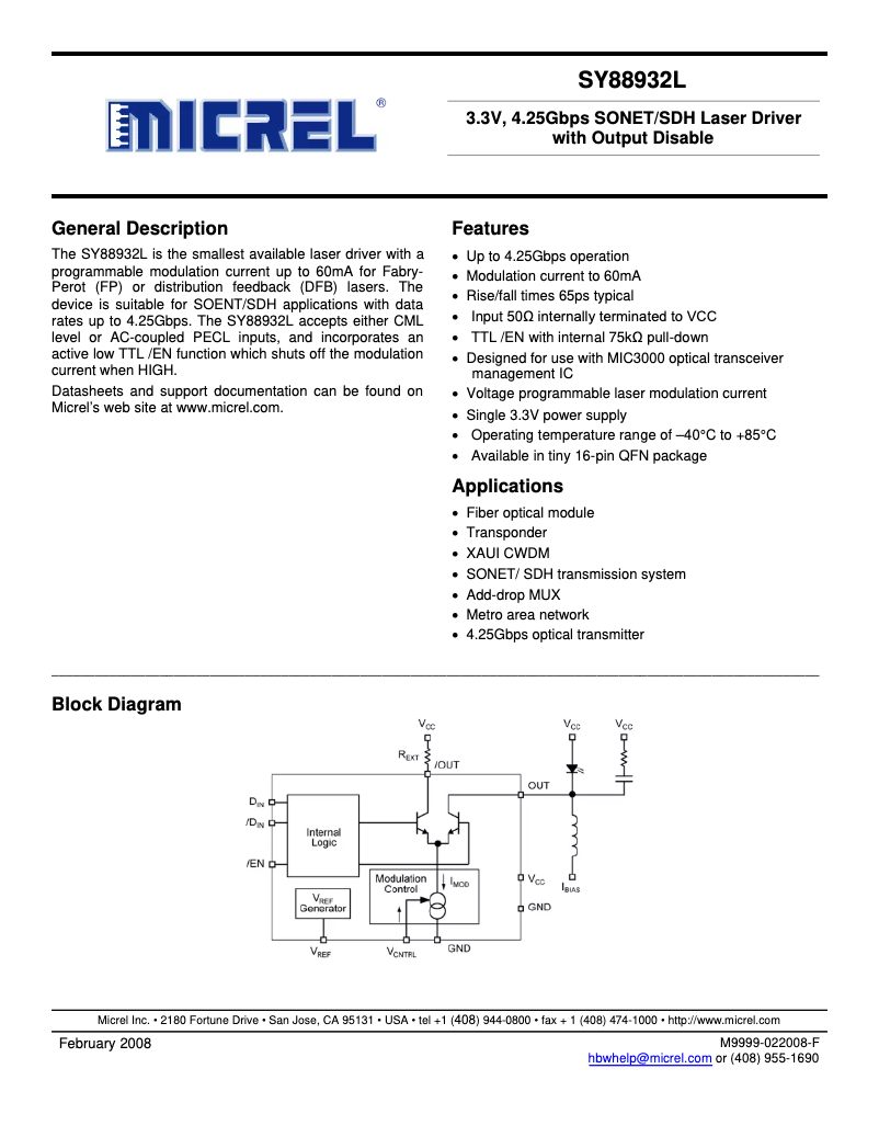 Page 1 de la notice Manuel utilisateur Microchip SY88932L