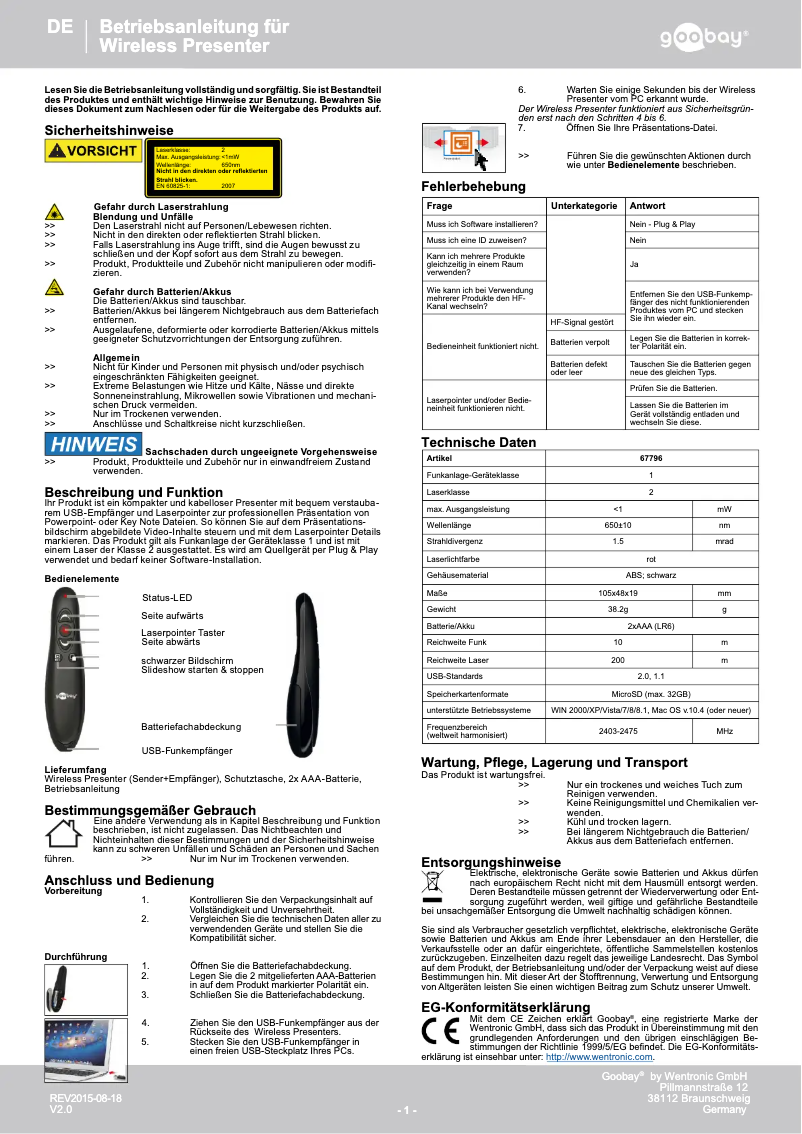 Page 1 de la notice Manuel utilisateur Wentronic Goobay WP 02
