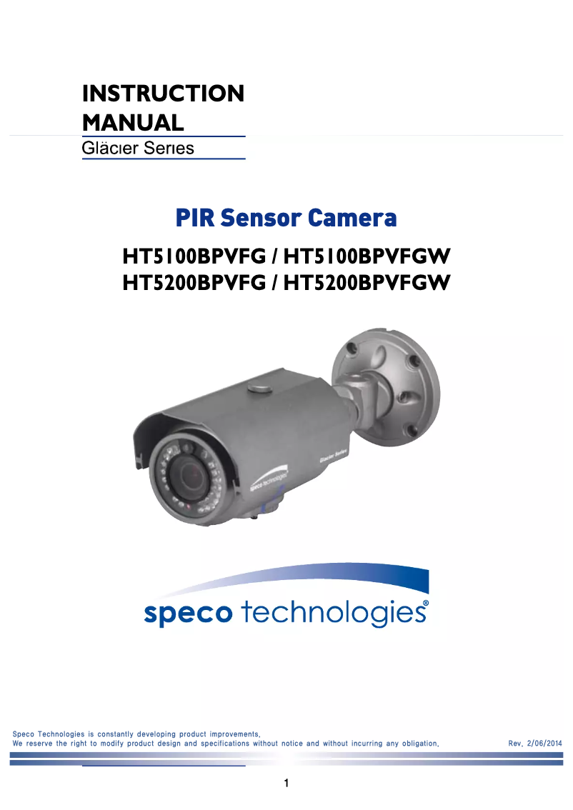 Page 1 de la notice Manuel utilisateur Speco Technologies Glacier HT5100BPVFG