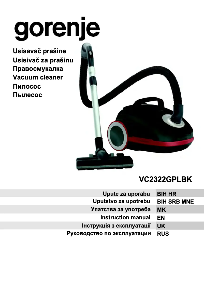 Page 1 de la notice Manuel utilisateur Gorenje VC2322GPLBK