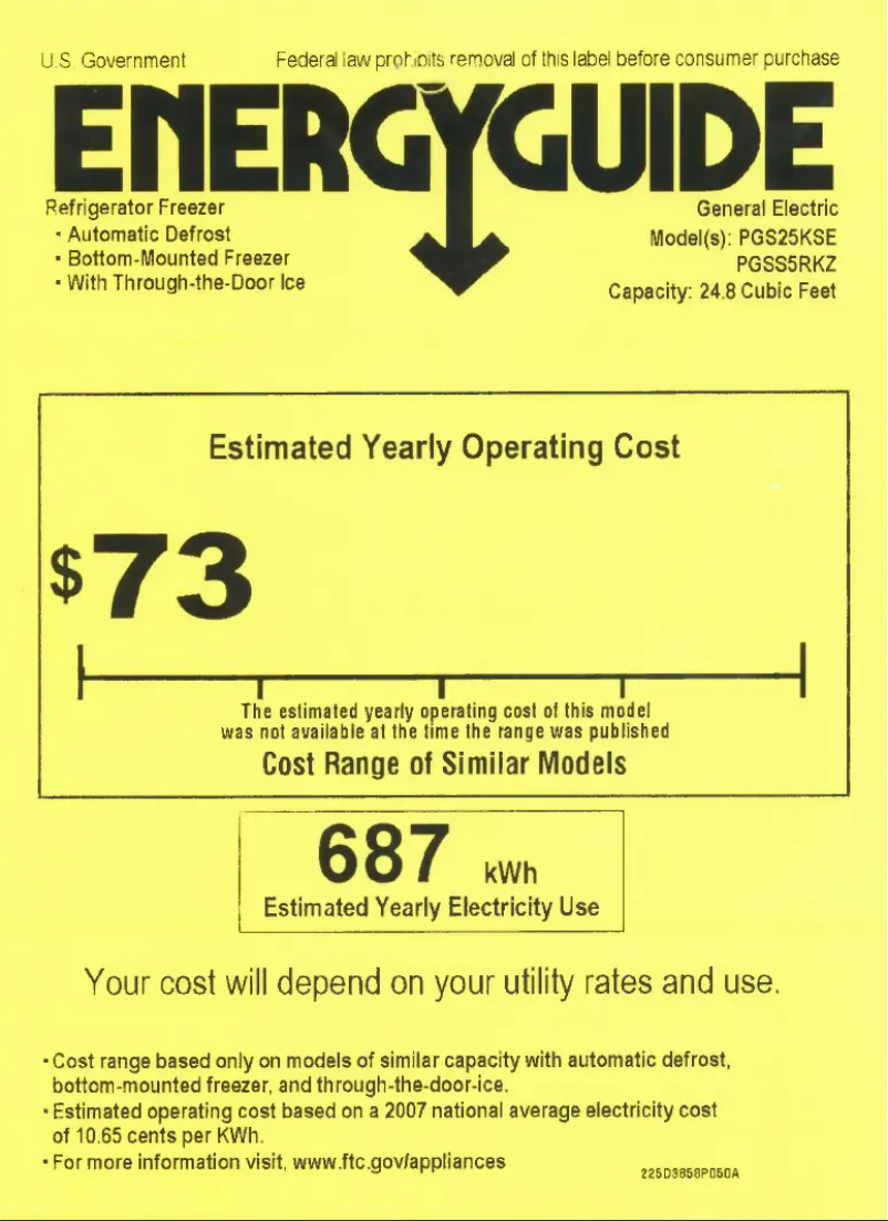 Page n°1 - Label énergétique GE Profile PGSS5RKZSS