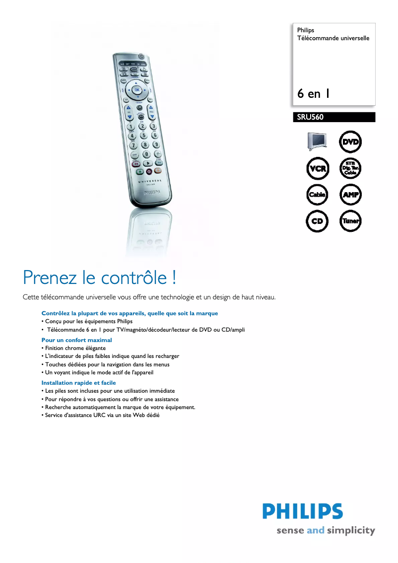 Page 1 de la notice Fiche technique Philips SRU560