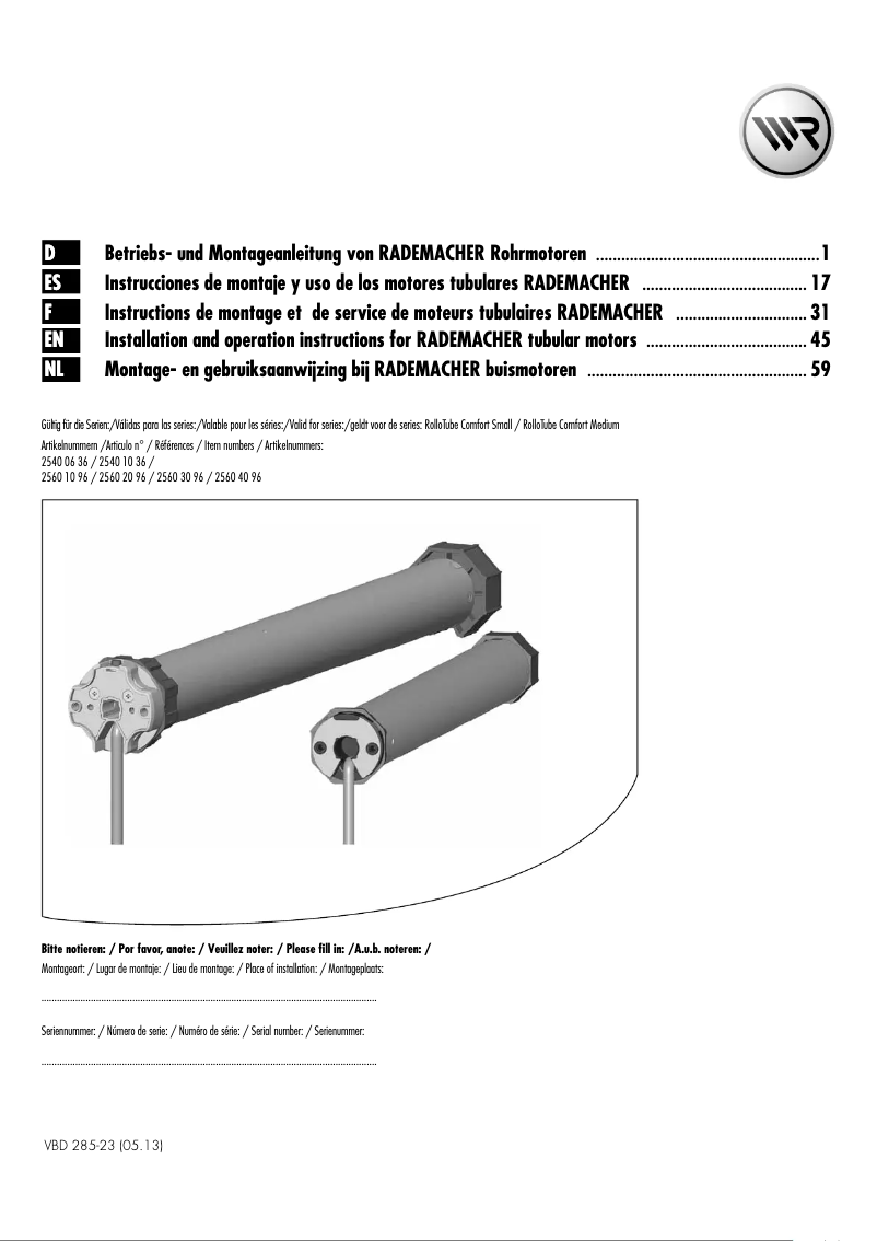 Image de la première page du manuel de l'appareil RolloTube Comfort RTCM