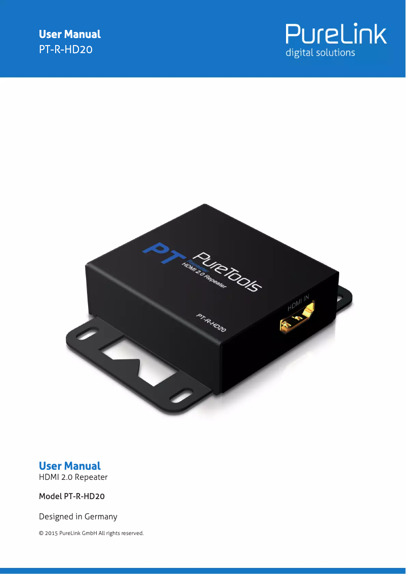 Image de la première page du manuel de l'appareil PT-R-HD20