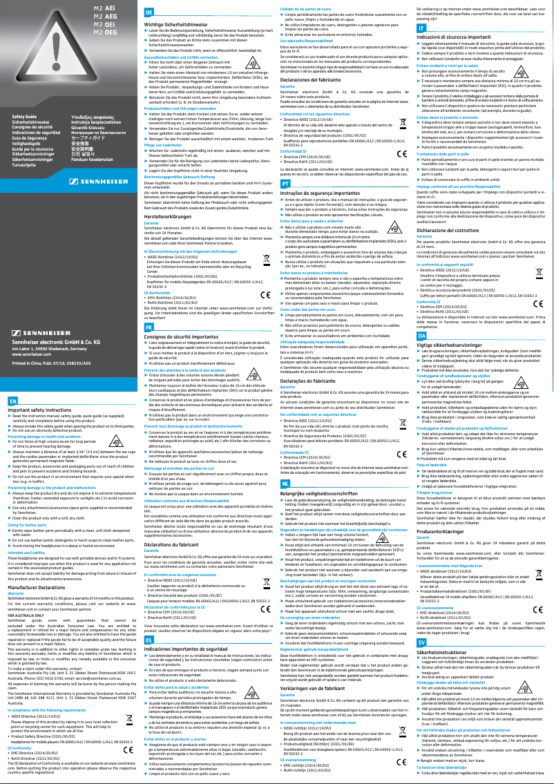 Page 1 de la notice Instructions de sécurité Sennheiser MOMENTUM On-Ear 2