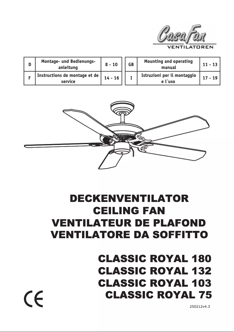 Page n°1 - Manuel utilisateur CasaFan Classic Royal 75