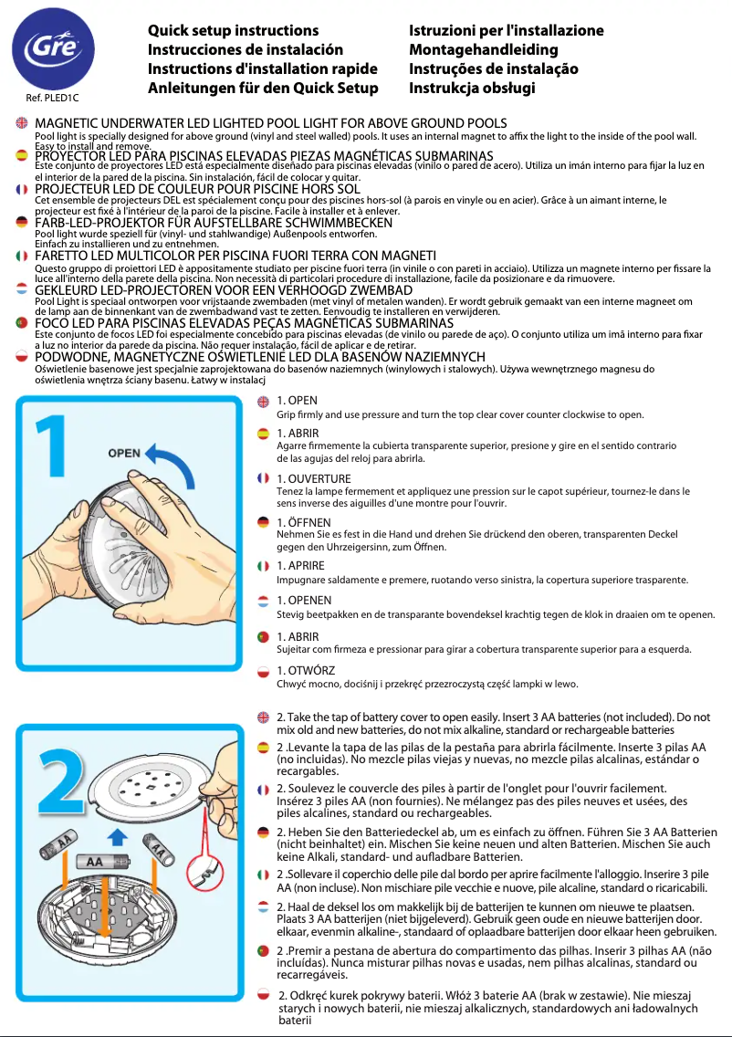 Página 1 del manual Manual de instrucciones Gre PLED1C