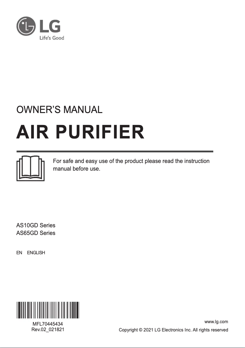 Page 1 de la notice Manuel utilisateur LG PuriCare AS10GDWH0