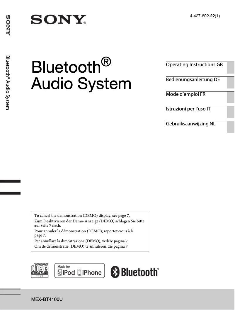 Page 1 de la notice Mode d'emploi Sony MEX-BT4100U