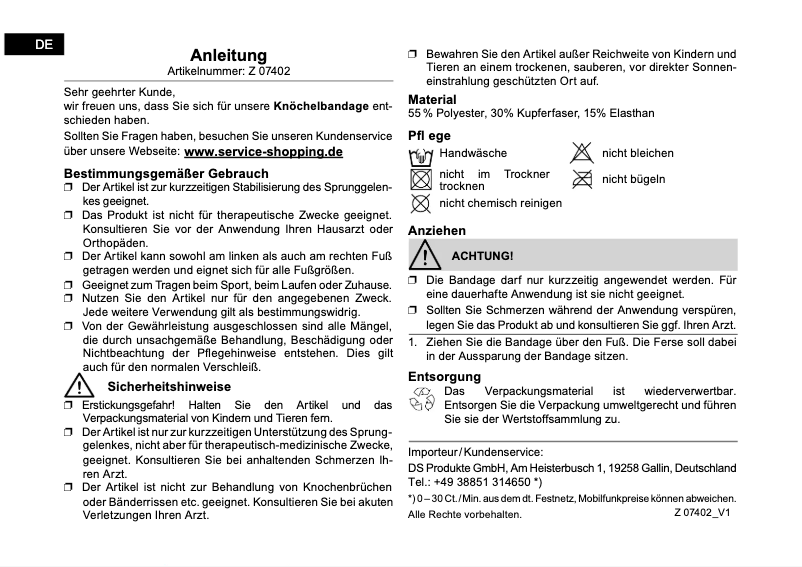 Page n°1 - Manuel utilisateur VitalMaxx 07402