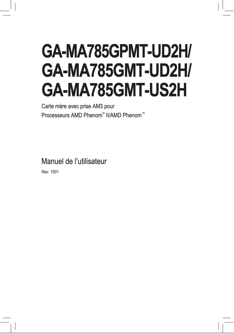 Image de la première page du manuel de l'appareil GA-MA785GPMT-UD2H