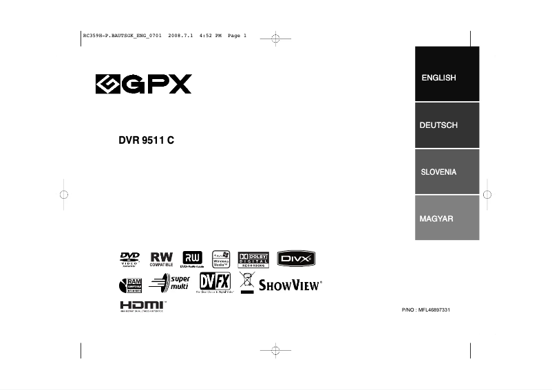 Page n°1 - Manuel utilisateur LG DVR9511C