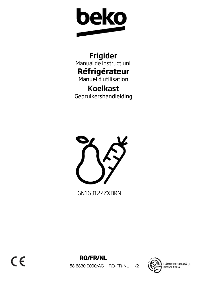 Page 1 de la notice Manuel utilisateur Beko GN163122ZXBRN