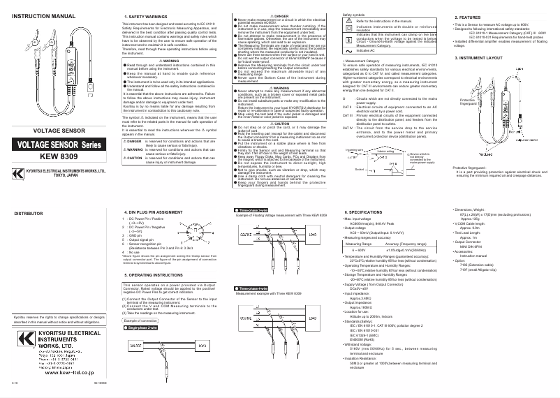 Page 1 de la notice Manuel utilisateur Kyoritsu KEW 8309